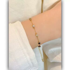 18K Gold Plated Titanium Steel Bracelet - Mixed Natural Stone Beads